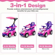 3-In-1 Sliding Walker W/ Adjustable Canopy Horn Music & Light For Boys & Girls - Pink - View 10