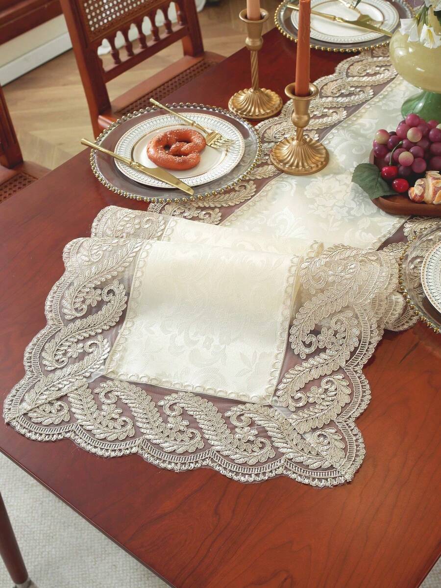 ABEST6522 Home&Living store 100% Polyester Fabric, Delicate Water-Soluble Embroidered Lace Trim, Kitchen Dining Table Runner, Placemats, Cabinet Scarf, Home Decor, Family Gathering, Holiday Decoration, Indoor Outdoor Party Wedding Decorations, 1pc Table Runner
