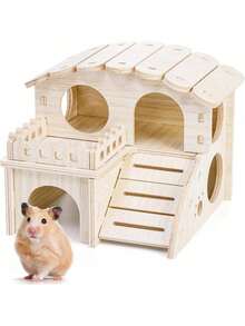 1 Ngôi nhà gỗ cho chuột hamster, Nhà mê cung cho chuột hamster có cầu trượt và cửa sổ, Ngôi nhà nhỏ hai tầng có thể tháo rời thú vị, phù hợp cho chuột hamster, chuột hamster lùn, chuột và các vật nuôi nhỏ khác. - Một cỡ - Xem 4