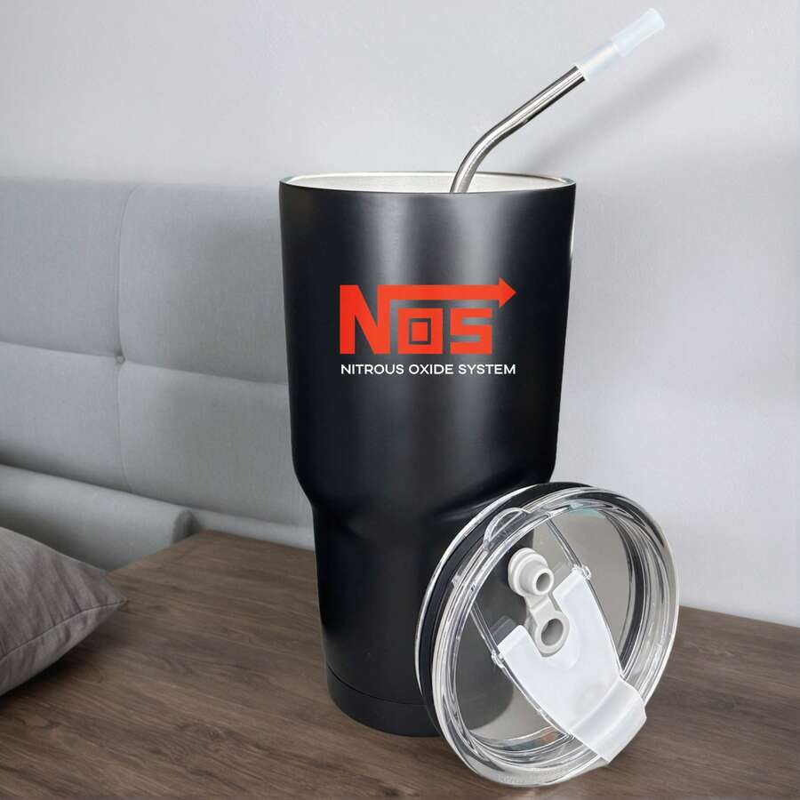 30oz Stainless Steel Tumbler Black White Options,  Nitrous Oxide System Logo Print Graphic Cups, Insulated Travel Coffee Mug With Lid And Straw , Double Wall Vacuum Reusable Travel Cups, Funny Birthday Party Gift For Women & Men - 黑色 - 查看 1