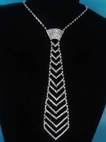 1pc Rhinestone Tie Necklace, Wedding Dress Accessory, Arrow-Shaped Unisex Fashion Tie - Silver - View 3