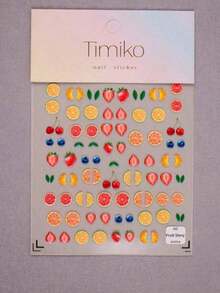 1 Piece Of Embossed Summer Fruit Nail Art Sticker Decoration With Orange, Lemon, Strawberry, Grape, Blueberry, Watermelon And Other Graphic Nail Art Decals, Suitable Ladies And Little Girls - 彩色 - 查看 7