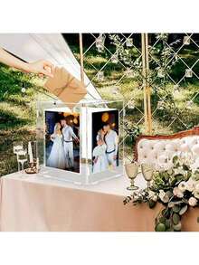 Rotating Acrylic Wedding Card Box With Photo Frame - 11" Clear Money Gift Holder With Lock For Reception, Baby Shower, Graduation Party Decor (9.1x8.7x11 In) - 丙烯酸纖維 - 查看 11