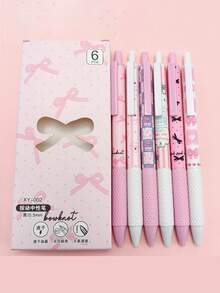6pcs Pink Bow Tie Quick-Drying Neutral Pens, 0.5mm Fine Tip, Smooth Writing, Suitable For Office, Classroom And Other Scenarios, Suitable For Teenagers, Adults, Family, Office, Education And Classroom Writing Use - Multicolor - View 7