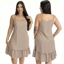 Women's Short Dress, Conservative/Modest, Fabric, Hem With Ruffle, Vacation Dress, Home Dress - 米色條紋 - 查看 1