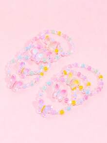 Set de 7 piezas de pulseras de niña con cuentas y diseño de mariposas de colores, adecuado para uso diario, regalo de cumpleaños, recuerdo de fiesta, accesorios para niñas - Unitalla - Ver 7