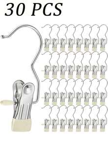 10/30/40pcs Stainless Steel Clothes Clips, Minimalist Stainless Steel Hanging Hooks, Stainless Steel Clips, Back To School Essential, Hooks Drying Clips, Hangers, Indoor, Portable Hanging Clips, Wardrobe Storage Racks, Clothes Rack Decor, Mother's Day Clothing Spring Decor, Holiday Decor - Beige - View 13