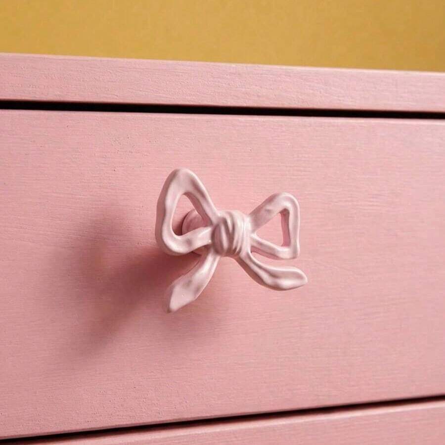 5pcs+ Set Includes Wrench, Pink Bow Decor Knobs For Bedroom, Vanity, Wardrobe, Decorative Bow Pull Handles With Screws, Suitable For Bathroom Or Entryway Storage, Towel Rack, Small Gifts