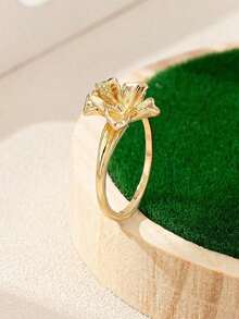 1pc Elegant Flower Design Ring, Simple Fashion Versatile Daily Wear High-End Accessories - Gold - View 6
