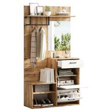 Hall Trees - White+Natural + Particle Board - View 3