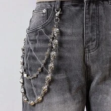 1pc Fashion Colorful Rhinestone Ball Pants Chain Personality Jeans Chain Dice Black 8 Exquisite Pocket Chain Men's Waist Chain Fashion  Accessories - White - View 9
