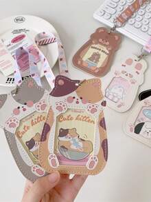 1个猫形镂空透明卡套，女孩挂脖式，公交卡套，身份证套，学生校园卡套 - 彩色 - 查看 2