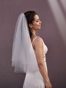 1pc Short Double-Layer Bridal Veil, Simple Chiffon Suitable For Wedding Registration, Daily Photo Shoot, Wedding Headpiece - Cool White - View 10