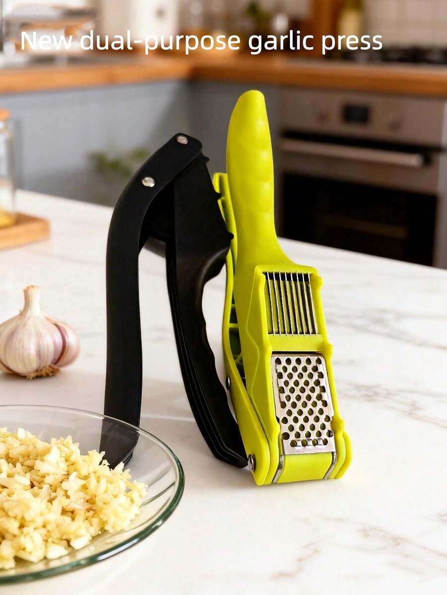 2pcs Stainless Steel Garlic Press 2-In-1 Garlic Mincer, New Multifunctional Garlic Slicer Kitchen Tool (Black-Green) - Green - View 1