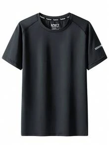 Women's Lightweight Quick-Dry Breathable Short Sleeve Sports T-Shirt, Made Of Elastic Polyester Blended Fabric, Suitable For Spring And Summer, High Color Fastness, Basic Casual Short Sleeve Top. Women's Quick-Dry Stretchy Crew Neck Sports T-Shirt For Summer, Suitable For Fitness Training, Exercise, Running And Gym As Basic Workout Top. - Black - View 6