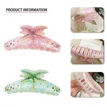 Pinza para el cabello con estrás en forma de estrella de mar estilo boho para la playa para mujeres, sujeta el moño en la parte posterior de la cabeza, sujetador de cola de caballo, accesorio para el cabello de vacaciones de verano - Morado - Ver 4