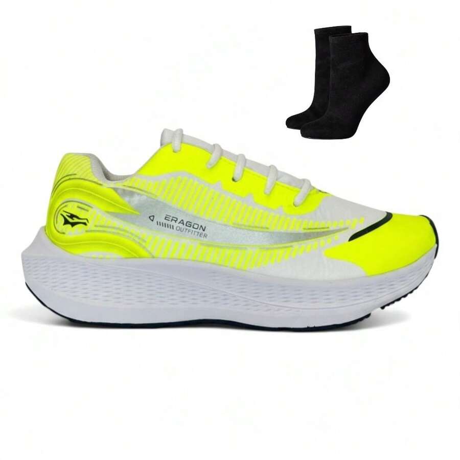 Men's Sports Shoe Kit + 1 Pair Of Socks - For Gym Training, Walking, Running, Outdoor Activities - 檸檬黃 - 查看 1