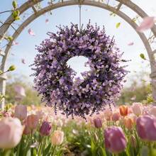 1pc Artificial Purple Lavender Wreath | High-Quality Oxidation-Resistant Fake Flowers Suitable For Spring Parties, Weddings, Bridal Bouquets, Tabletop Centerpieces, Gardens And Yards - Multicolor - View 5