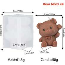 3D可爱泰迪熊硅胶蜡烛模具套装，4款“看不见、听不见、说不出话”泰迪熊模具，适用于DIY香薰蜡烛、肥皂树脂工艺品制作，家居装饰礼品 - Bear mold - 查看 12
