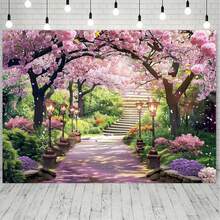 1pc Spring Flower & Cherry Blossom Backdrop, For Wedding, Bridal Shower, Anniversary, Party Decoration - 3 - View 3