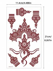 4 Sheets Full Hand Flower Design Brown Red Maroon Sexy Foot Finger Hand Tattoo Sticker Women Flower Henna Tattoo Sticker Flower Waterproof Sticker Brown Tattoo Sticker Women Body Art Sticker Wedding Party Brown Red Tattoo Sticker - Red - View 6