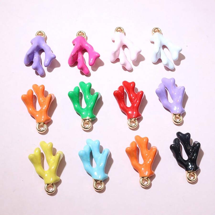 10 piezas de 16x10x5mm Colgantes de coral esmaltado 3D de aleación metálica para hacer joyas DIY, accesorios para pulseras, aretes, collares - coral - Ver 1