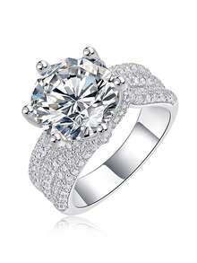 925 Sterling Silver Moissanite Ring, Hypoallergenic, Engagement/Wedding Ring, Minimalist Design, Versatile Daily Wear, Gift For Valentine's Day, Birthday, Wedding, Comes With Gift Box And Certificate - Silver - View 17