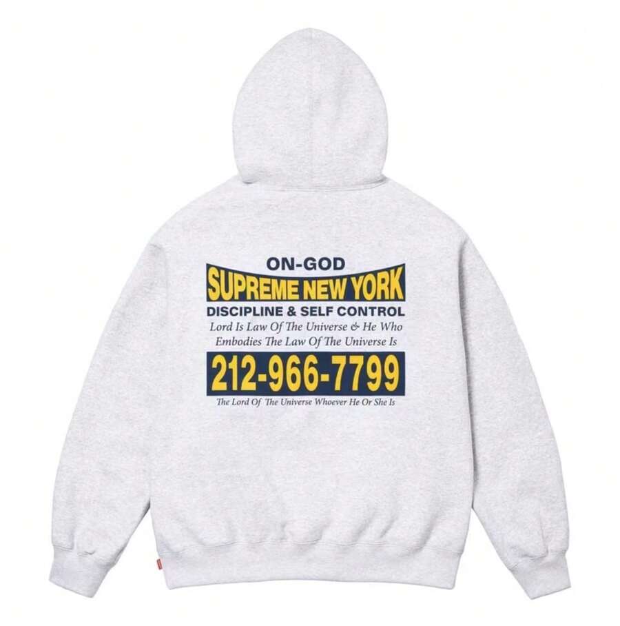 Supreme Men's Graphic Hooded Sweatshirt Oversized Letter Print Casual Hoodie Pullover - Grey - View 1