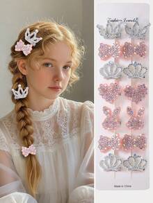10pcs/Set Girls & Teens Rabbit Crown, Heart, Bow Hair Clips, Bangs, Side Fringe, Fashion Versatile Duck Clip Hair Accessories, Suitable For Daily Use, Gift - Multicolor - View 1
