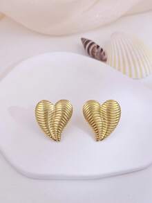 8 Pairs Vintage Gold-Tone Stud Earrings Set, Including Geometric Asymmetrical, Heart, Leaf And Other Fashionable Designs. Made Of Stainless Steel, Hypoallergenic And Durable, Vintage Gold Tone With Premium Feel. Versatile For Casual, Dress, Daily Wear, Vacation, Wedding, Also A Great Gift Idea For Valentine's Day, Birthday, Mother's Day. - Gold - View 8