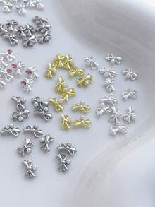 20pcs Nail Charms Nails, Nail Supplies, Mini Bow, Gold, Silver And White, Rhinestone-Encrusted Faux Pearl Nail Charms, French Style, Light Luxury, Metal Nail Supplies, Suitable For Travel, Music Festivals, And Celebrations; Shiny White Rhinestone Nail Gems, Suitable For Multi-Functional DIY Accessories. - Multicolor - View 4