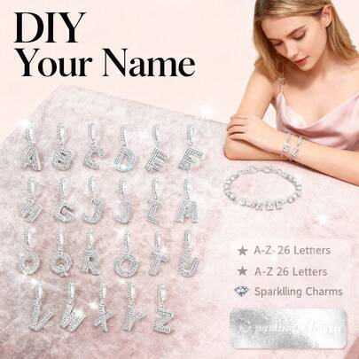 1 pieza Diseño original Cuentas de plata con colgante de 26 letras, Circonita cúbica brillante de alta calidad en tono plateado, Adecuado para hacer pulseras, collares y joyas personalizadas de bricolaje, Accesorio de regalo personalizable para hacer joyas