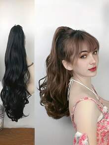 15 Inch Synthetic Clip-In Curly Wavy Ponytail Hair Extensions, Brown And Blonde Tones Thickening Hair Pieces, Suitable For Daily Wear And Party To Increase Hair Volume - Multicolor - View 4