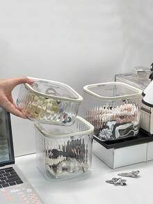 1pc/2pcs Transparent Hair Accessory Storage Box, Press-Type Desktop Organizer - Flip Lid Design Perfect For Storing Hair Clips, Hair Ties, Hair Ropes And Jewelry. Perfect Gift For Valentine's Day Or Birthday. (Note: Lid Installation Video Available On Homepage, Please Check, Thank You!) - Clear - View 6