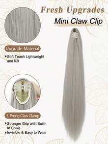 24 Inch Long Straight Hair Ponytail Clip-In Synthetic Fiber Natural Look Ponytail Extension, For Daily Use - Light Grey - View 3