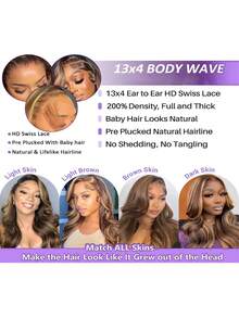 200% Ultra High Density Body Wave Wig - 13x4 HD Transparent Lace Front Brazilian Virgin Human Blended Hair, Pre-Plucked With Baby Hair & Natural Hairline, Glueless Wig For Women Voluminous Curls, No Glue Ready To Wear - SP4/27 - View 7