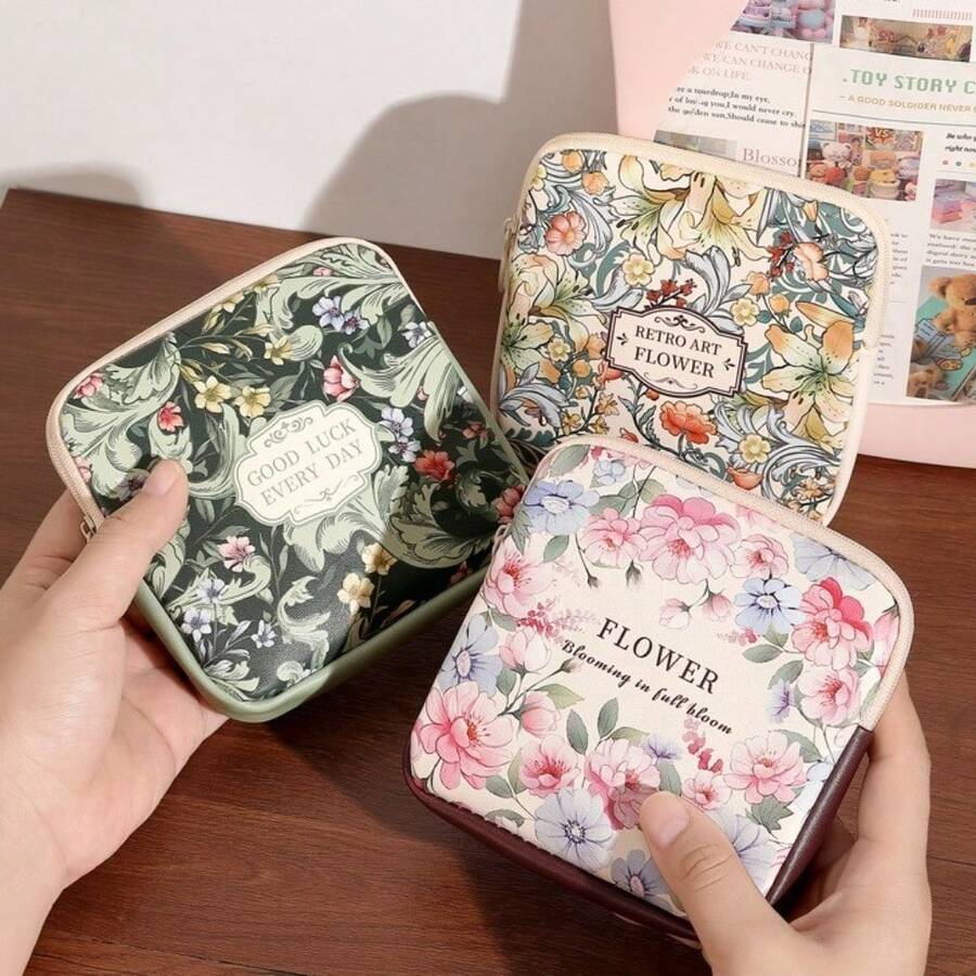 Women Girls Cosmetic Makeup Bag Coin Purse Large Capacity Sanitary Pads Bag Portable Mini Data Cables Organizer - View 1