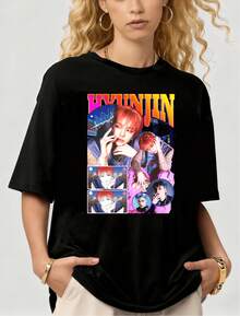 T-shirt unisexe à manches courtes style bootleg rétro Y2K - Noir - Voir 6