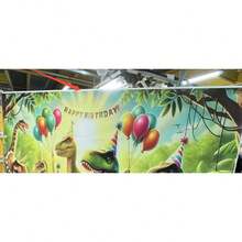 1pc Dinosaur Theme Birthday Backdrop Banner, Dinosaur Jungle Animal Birthday Party Background, Party Photography Backdrop, Party Banner Decor, Indoor/Outdoor Decor, Home, Garden, Yard Decor, Universal Theme, Each Image With White Border - Multicolor - View 7
