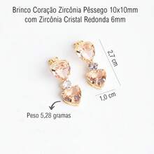Luxury Gold Semi-Jewelry Kit With Earring, Chain And Double Heart Pendant In Stone And Round Zirconia – 18k Gold Plated - 桃 - 查看 3