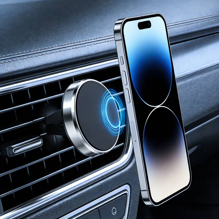Magnetic Car Air Vent Mount, Clip-On Design For Easy Installation And Removal, Strong Magnetic Core With High Adhesion, 360° Smooth Rotation. Stable Even On Bumpy Roads, Compatible With All Vehicle Models, Ideal For In-Car Work And Navigation.