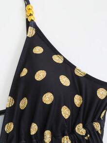 Nuevo conjunto de 2 piezas ajustado con estampado de lunares, conjunto de moda con falda maxi, adecuado para spa, playa, vacaciones en color negro - Negro - Ver 10
