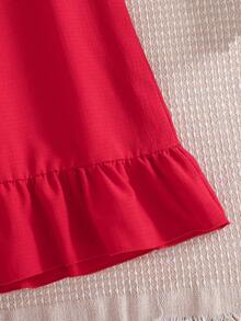 Cute & Comfortable V-Neck Bowknot Girls' Nightgown, With Pleated Collar Design And Fashionable Bow Decor. Soft Fabric, Easy To Put On And Take Off, Suitable For Spring, Summer And Autumn Wear, Also An Ideal Gift For Daughter On Valentine's Day - Red - View 9
