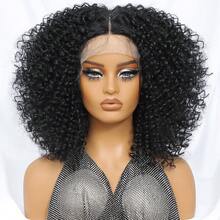 Peruca sintética afro cacheada curta ombré castanha com renda frontal de 14 polegadas, repartição em T, mechas baby hair e efeito volumoso para mulheres. - Multicolorido - Ver 19