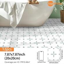 SUPSTICKER 12PCS Moroccan Tile Look Floor Stickers, Peel And Stick Waterproof Removable PVC Decals For Kitchen, Laundry Room, Entryway, 4 Styles - Multicolor - View 17