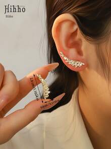 Hihho 1 Pair Luxury Elegant Zirconia Earrings, Floral, Wing, Star Designs Available, Versatile Chic Earrings That Can Be Worn Without Multiple Piercings, Gorgeous Jewelry Earrings Suitable For Daily Wear - Yellow Gold - View 5
