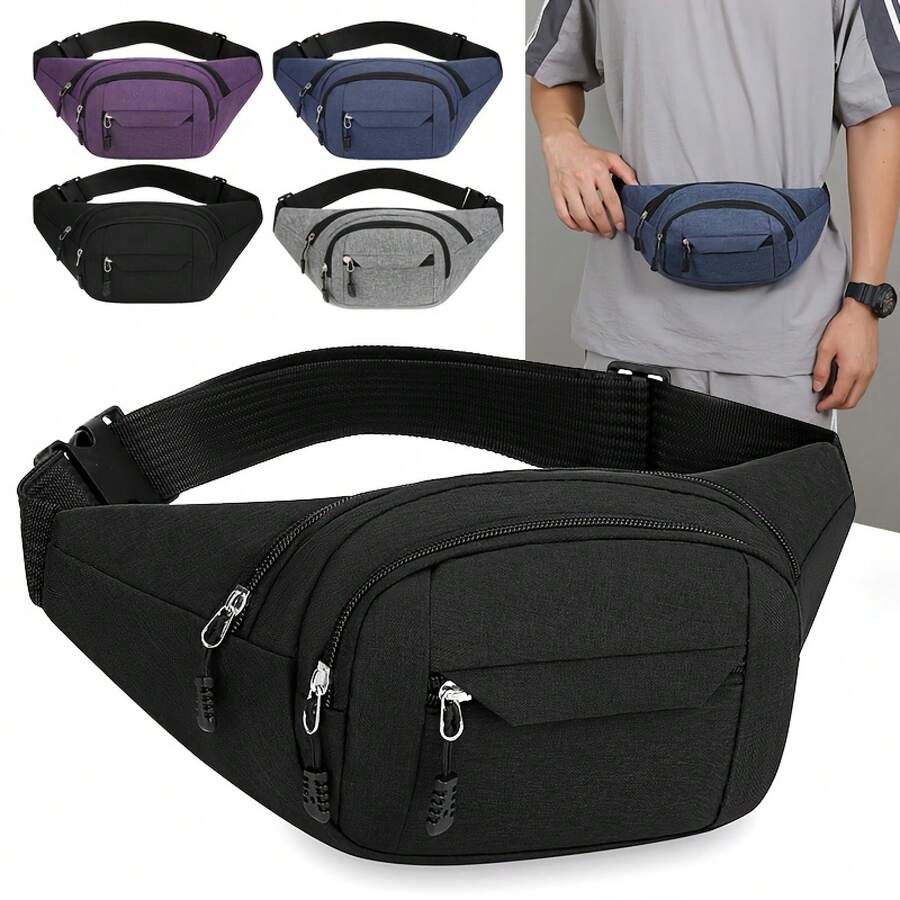 Multifunctional, Large-Capacity Business Bag, Unisex Waist Bag, Durable Outdoor Sports Phone Wallet. - màu đen - Xem 1