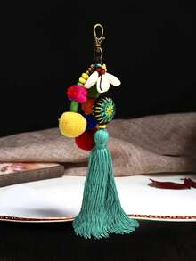 1PC Bohemian Style Hand Woven Rainbow Fringe Keychain Pendant, Wooden Carved Coconut Shell Five Pointed Star Turtle Keychain, Suitable For Party Gifts - Multicolor - View 11