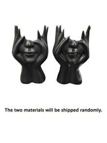 1pc Creative Ceramic Makeup Brush Holder, Elegant Face & Hand Design Desktop Organizer, Black/White Available - View 9