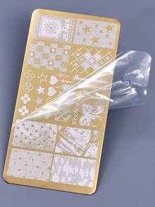 1pc Denim Texture Nail Art Stamping Plate, Flower Heart Pattern Y2K Style Gold Printing Template Nail Art Accessory Tools Nail Salon Nail Supply - Gold - View 10